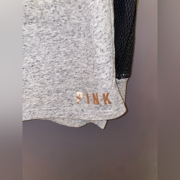 VS PINK FISHNET MESH COLORBLOCK GRAY BLACK HOODIE SWEATSHIRT GOLD SHINE LOGO HTF - Picture 4 of 7